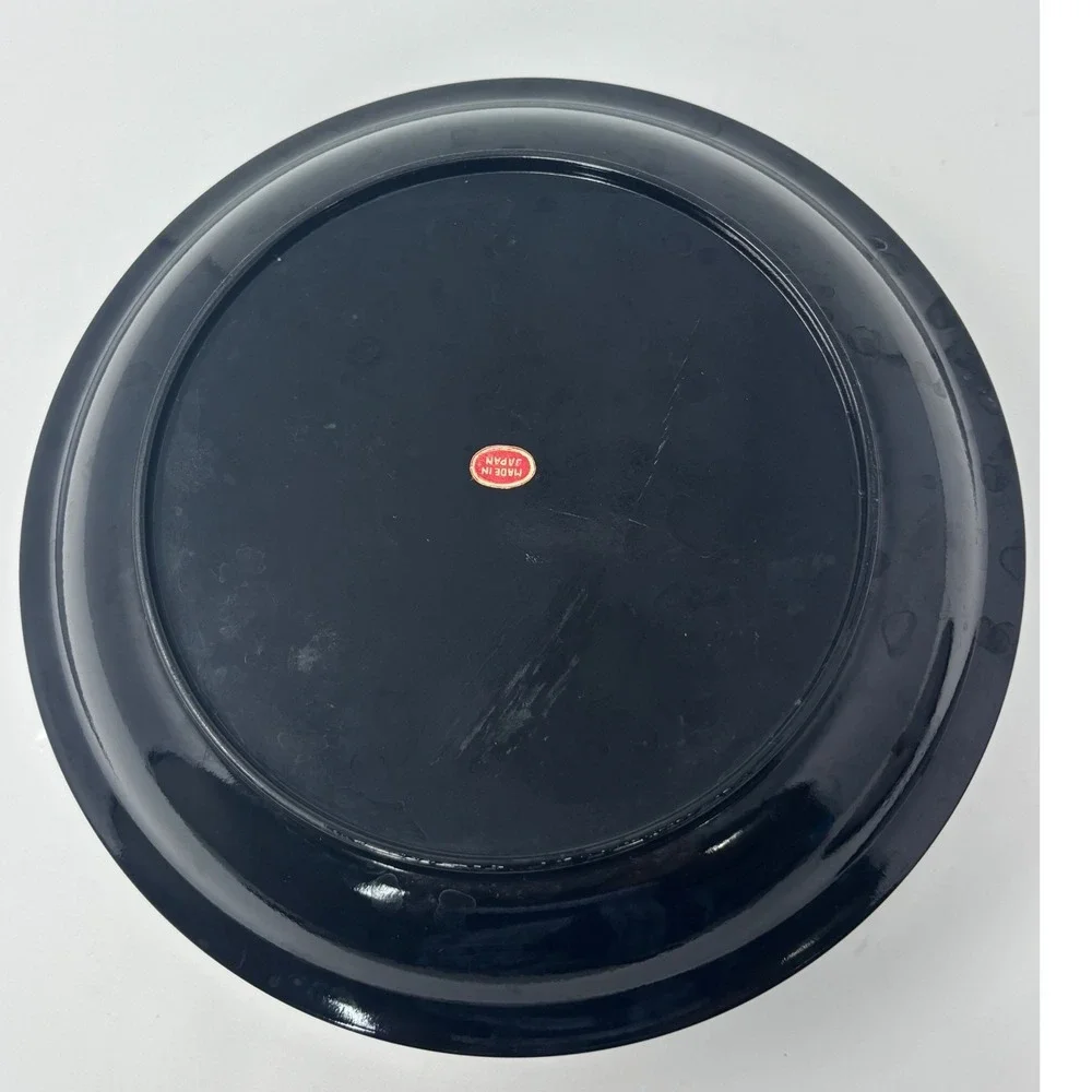 Vintage Japanese Lacquerware Trinket box Black Gold Iris Floral Red Interior Lid